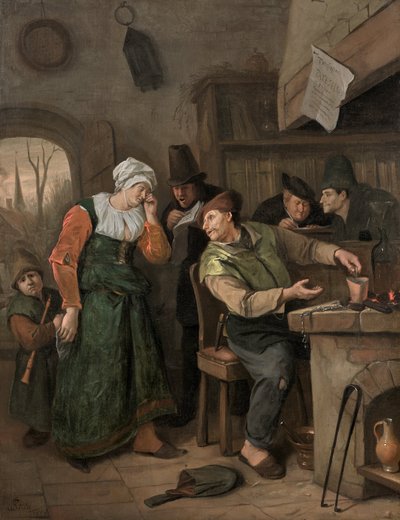 Alkemisti ja hänen itkevä vaimonsa tekijältä Jan Steen