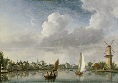 Spaarne-joki Haarlemissa, 1750. tekijältä Jan Ten Compe