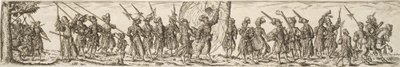 Sotilasjuna, keskellä lipunkantaja tekijältä Jan Theodor de Bry