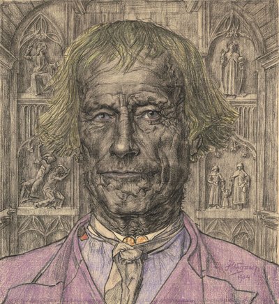 Muotokuva vanhasta talonpojasta katedraalin edessä, 1904. tekijältä Jan Toorop