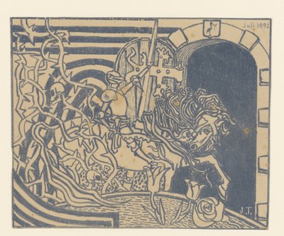 Luettelon kansi, jossa ritari hevosen selässä tekijältä Jan Toorop