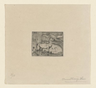 Hirvi lähellä puuta lammen edessä Hirvi lähellä puuta (alkuperäinen nimi) tekijältä Jan Toorop