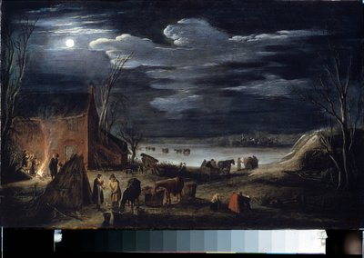 Talvi (Talvi). Jan II van de Velden (1593-1641) maalaus. Öljy puulle, 30 x 44,5 cm. Flanderin taide, barokkitaide. Eremitaaši, Pietari. tekijältä Jan Van de II Velde