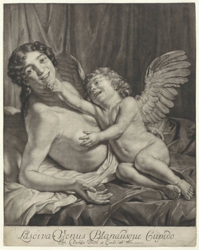 Venus ja Amor Lustful Venus ja Gentle Cupid (otsikko esineessä) tekijältä Jan Verkolje (I)
