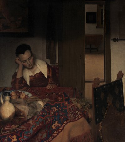 Nukkuva piika, n. 1656-57. tekijältä Johannes Vermeer