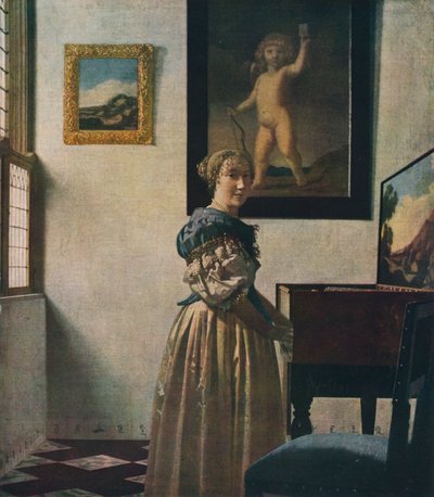 Nuori nainen seisomassa Virginalissa, noin 1670-1672 tekijältä Jan Vermeer van Delft