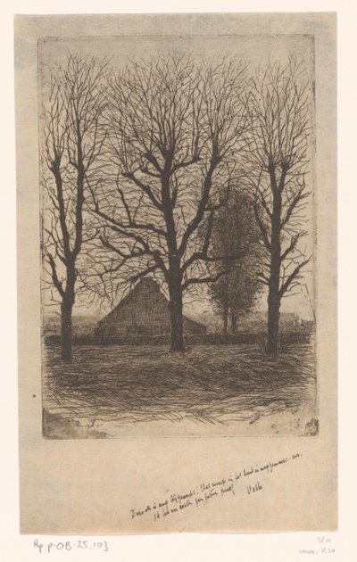 Maatila korkeiden puiden välissä, Ewijkshoeve tekijältä Jan Veth (signed by artist)