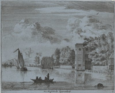 Näkymä Savenhout-kodille Haarlemissa Hofstede Sparenhout (otsikko esineessä) Haarlemin alueen maisemat (sarjan nimi) Geigten Haarlemin ulkopuolella, Valmis. J.V.V. (sarjan otsikko objektissa) tekijältä Jan Vincentsz. van der Vinne