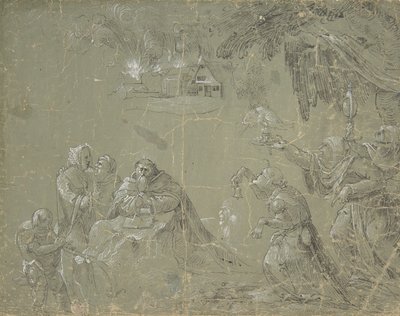 Temptation of St. Anthony recto, Fantastic Landscape verso, ca. 1520. tekijältä Jan Wellens de Cock.