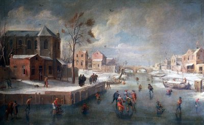 Talvimaisema ja kirkko, Jan Wildens (1586-1653), öljy kankaalle. tekijältä Jan Wildens