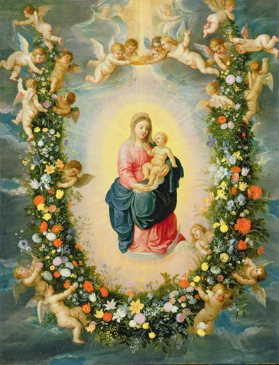 Madonna ja lapsi kukkaseppeleessä (öljy kuparille) tekijältä Jan and Balen, Hendrik van Brueghel