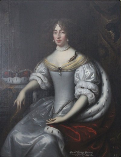 Muotokuva Brandenburgin Dorotheasta, syntynyt von Schleswig-Holstein-Sonderburg-Glücksburg (1636-1689). tekijältä Jan de Baen