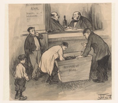 Ennen Restaurant Royalia - Haag, helmikuu 1896 (otsikko esineessä) tekijältä Jan de Waardt (signed by artist)