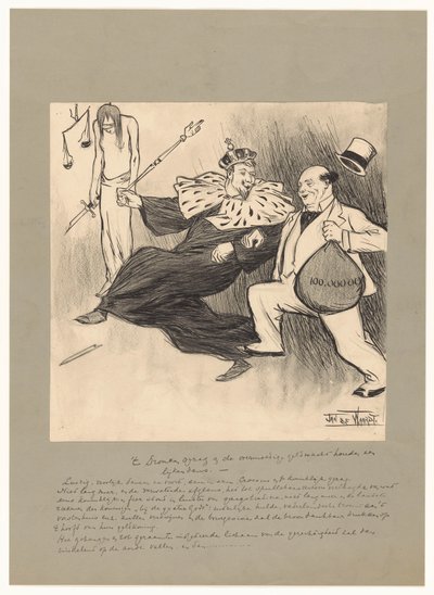 Juopunut auktoriteetti ja liian itsevarma rahavalta tanssivat ruumiitanssia (otsikko esineessä) tekijältä Jan de Waardt (signed by artist)