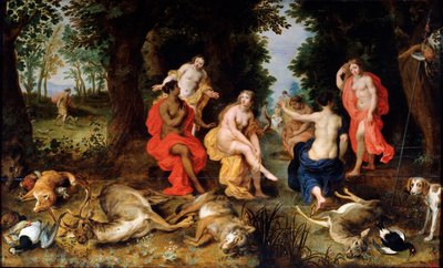 Dianas Rest on the Hunt, 1500-luvun loppu tai 1600-luvun alku tekijältä Jan the Elder Brueghel