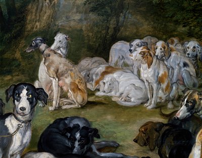 Koirat, yksityiskohta Dianalta ja Nymphsilta lähtöhetkellä tekijältä Jan the Elder Brueghel