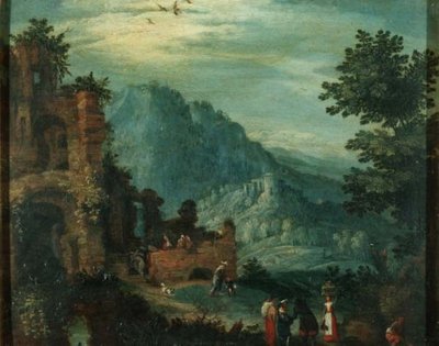 Maisema klassisten raunioiden kanssa tekijältä Jan the Elder Brueghel