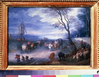 ""Paysage au moulin"" (Maisema tuulimyllyllä) Jan Brueghel I:n (Jean Breughel, Bruegel tai Breugel) maalaus, joka tunnetaan nimellä De Velours (l