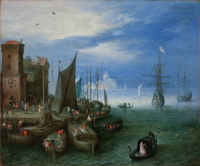 Port Scene Venetsiassa (öljy kuparilla) tekijältä Jan the Elder Brueghel