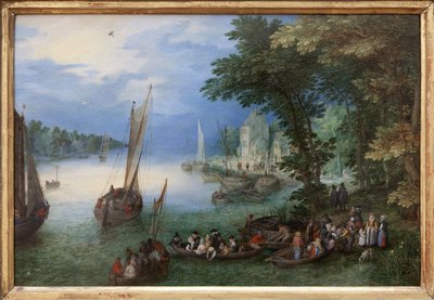 Jokikohtaus tai parkku, Jan Brueghelin öljymaalaus kuparille, Brueghel de Velours (1568-1625), noin 1605. Mitat: 24 x 36 cm. Valokuvaus, KIM Youngtae, Nantes, Musee des Beaux Arts de Nantes. tekijältä Jan the Elder Brueghel