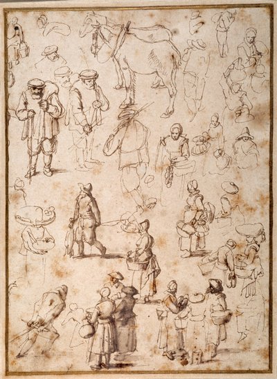 Tutkimuksia talonpoikaisista elämästä (kynä ja muste pesulla paperille) tekijältä Jan the Elder Brueghel