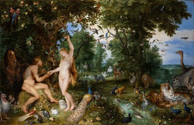 Eedenin puutarha ihmisen lankeemuksella, n. 1615. tekijältä Jan the Elder Brueghel