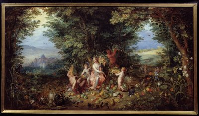 Neljä elementtiä: "Maa"" Allegoria. Näkymä maan paratiisiin. Jan Brueghelin maalaus Le Vieux kutsuu Brueghel de Veloursia (Brueghel tai Brueghel tekijältä Jan the Elder Brueghel