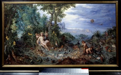 Neljä elementtiä: "Vesi"-allegoria. Nuori nainen ankkoja, kaloja. Jan Brueghelin maalaus Le Vieux kutsuu Brueghel de Veloursia (Brueghel tai Brueghel tekijältä Jan the Elder Brueghel