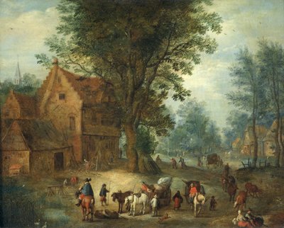 Village Scene, n. 1640-60 (öljy kuparille) tekijältä Jan the Elder Brueghel