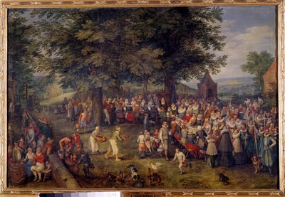 Hääjuhla Scene hääillallinen kylässä. Jan Brueghelin (tai Bruegelin tai Brueghelin tai Brueghelin) maalaus, joka tunnettiin aiemmin nimellä Bruegel de Velours (1568-1625) 1600-luvun Madrid, Musee du Prado tekijältä Jan the Elder Brueghel