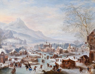 Talvimaisema luistelijoiden kanssa (öljy kuparille) tekijältä Jan the Elder Griffier