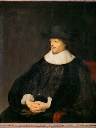 Constantijn Huygens, hollantilainen runoilija ja taiteilijoiden ystävä, lääkäri Christiaan Huygensin isä... (öljy puulle) tekijältä Jan the Elder Lievens