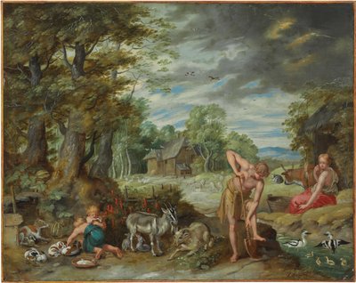 Adam töissä pellolla, Aadamin ja Eevan tarinasta tekijältä Jan Brueghel the Younger