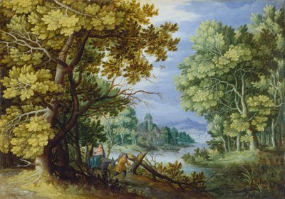 Metsämaisema ja pako Egyptiin, noin 1620 -50 (öljy kuparille). tekijältä Jan the Younger Brueghel