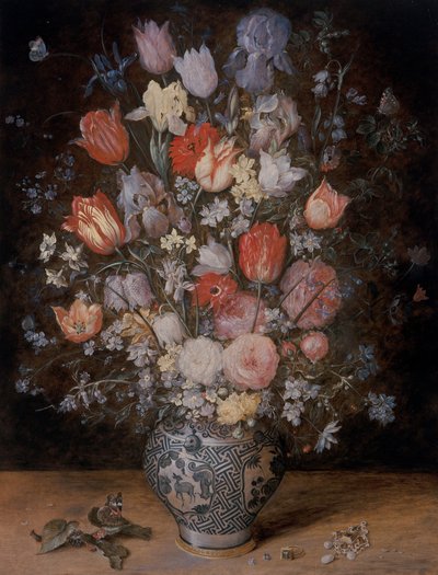 Kukkien asetelma puisessa kylpyammeessa tekijältä Jan the Younger Brueghel