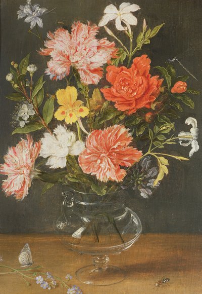 Neilikkojen ja muiden kukkien asetelma tekijältä Jan Brueghel the Younger