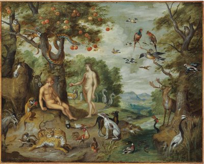 Aadamin kiusaus, Aadamin ja Eevan tarinasta tekijältä Jan Brueghel the Younger