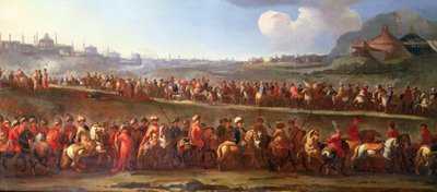 Turkkilainen karavaani Konstantinopolin ulkopuolella (öljy kankaalle) tekijältä Jan van (attr. to) Huchtenburgh