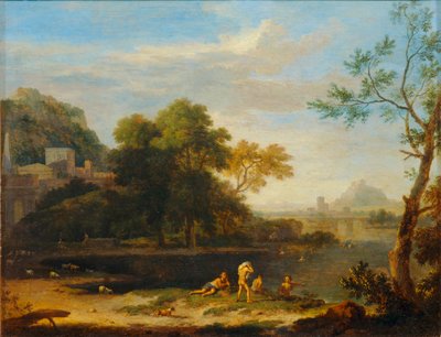 Paysage avec baigneurs - Maisema uimareiden kanssa ... tekijältä Jan van (follower of) Huysum