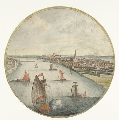 Näkymä Nijmegeniin Waalin ja Valkhofburchtin kanssa tekijältä Jan van Call (I) (attributed to)