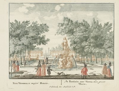 Venus-suihkulähde Het Loo Palacen suuressa puutarhassa Gesichte van het Famous Loo kuten muut kuninkaalliset talot (sarjan nimi) Admirandorum quadruplex spectaculum (sarjan nimi) tekijältä Jan van Call (I)