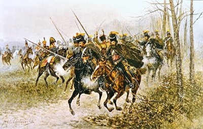 Napoleon ja hänen esikuntansa yllättyivät kasakoista (akvarelli paperilla) tekijältä Jan van Chelminski