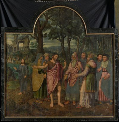 Johannes Kastaja varoittaa fariseuksia, triptyykin keskipaneeli tekijältä Jan van Coninxloo (II)