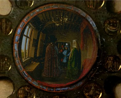 Yksityiskohta Giovanni Arnolfinin ja hänen vaimonsa muotokuvasta tekijältä Jan van Eyck