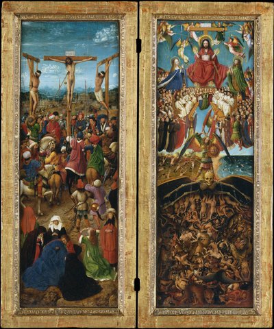 Ristiinnaulitseminen; Viimeinen tuomio, n. 1440-1441 (öljy kankaalle siirretty puusta) tekijältä Jan van Eyck