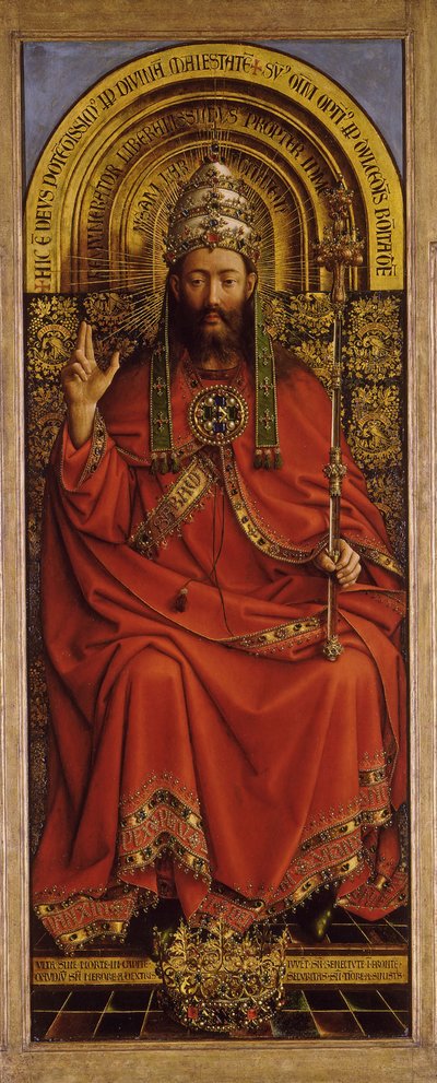 Gentin alttaritaulu. Mystisen Karitsan palvonta: Kaikkivaltias Jumala, 1432. tekijältä Jan van Eyck