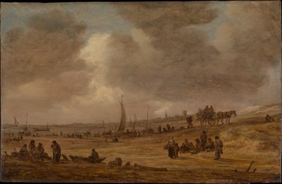 Ranta, jolla on kalastusveneitä tekijältä Jan van Goyen