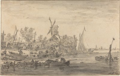 Foreshore kohtaus tuulimyllyllä tekijältä Jan van Goyen