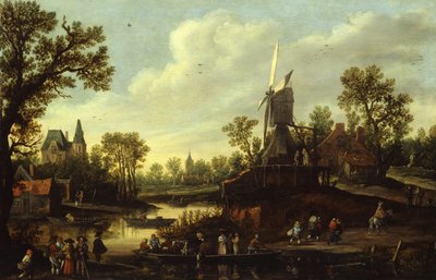 Saksa: Flusslandschaft mit Fähre Jokimaisema lautan kanssa tekijältä Jan van Goyen