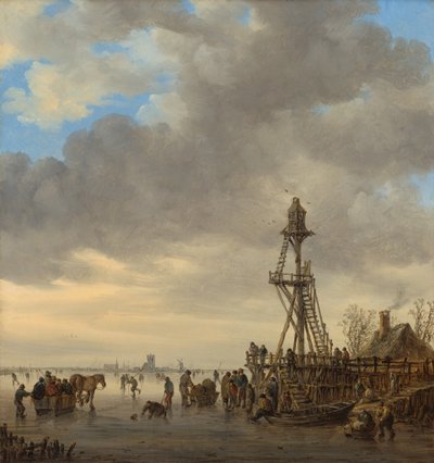 Jääkenttä lähellä puista näkötornia tekijältä Jan van Goyen